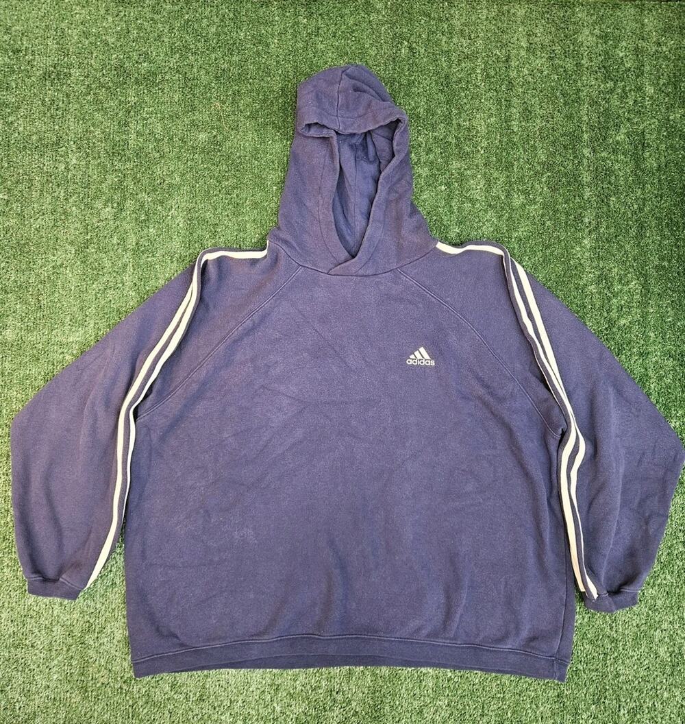 Vintage Adidas Black 3 Stripes Pullover Hoodie Sweatshirt Men Size Large